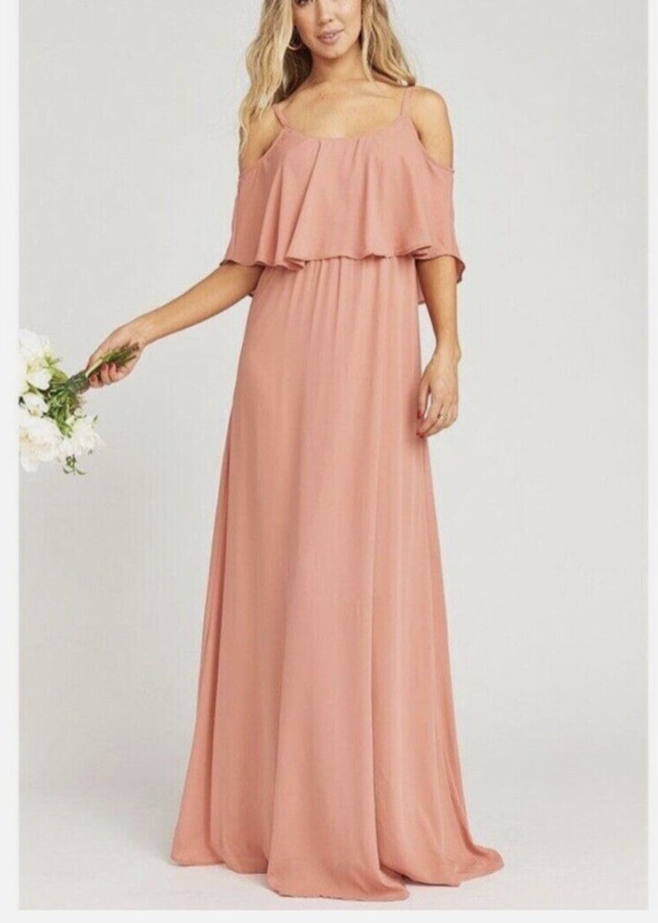 Show Me Your Mumu Caitlin Ruffle Maxi Dress Rustic Mauve Crisp Size Small